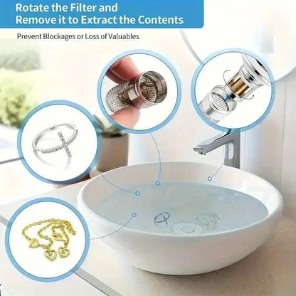 🔥Last save 49% OFF  Bathroom Sink Stopper Hair Catcher, Universal Pop Up Sink Drain Filter with Stainless Steel Filter Basket, Bathroom Sink Drain Strainer