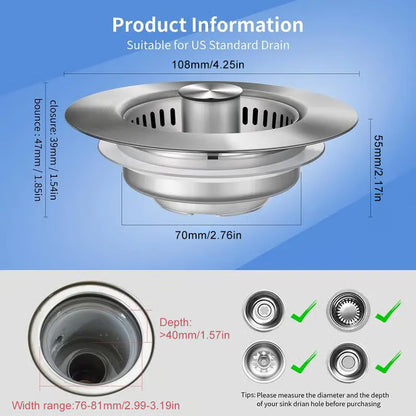 🏆Flash Sale⚡ 30K+ SOLD!🔥- Upgraded 3 in 1 Kitchen Sink Drain Strainer