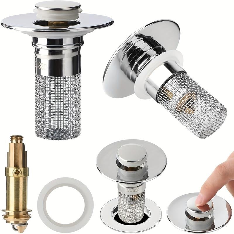 🔥Last save 49% OFF  Bathroom Sink Stopper Hair Catcher, Universal Pop Up Sink Drain Filter with Stainless Steel Filter Basket, Bathroom Sink Drain Strainer