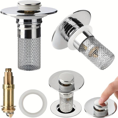 🔥Last save 49% OFF  Bathroom Sink Stopper Hair Catcher, Universal Pop Up Sink Drain Filter with Stainless Steel Filter Basket, Bathroom Sink Drain Strainer