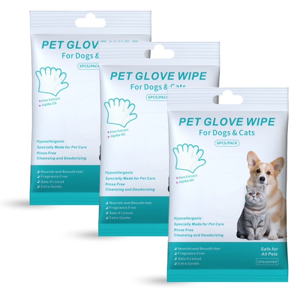 🔥Rinse-Free Dog Shampoo Mitts – Hypoallergenic Pet Bath Wipes, 6 Packs