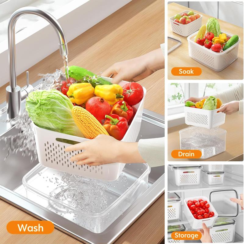 💖Last Day Sale 49% OFF🔥Household transparent plastic food storage box-Including drain basket💧