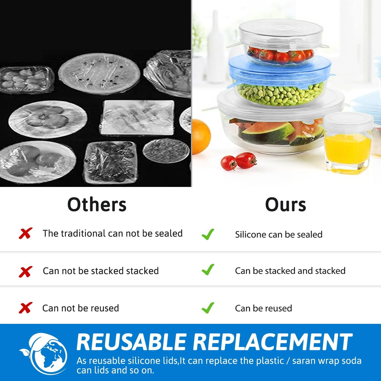 🍽️Silicone Cover Stretch Lids Reusable Airtight Food Wrap Covers